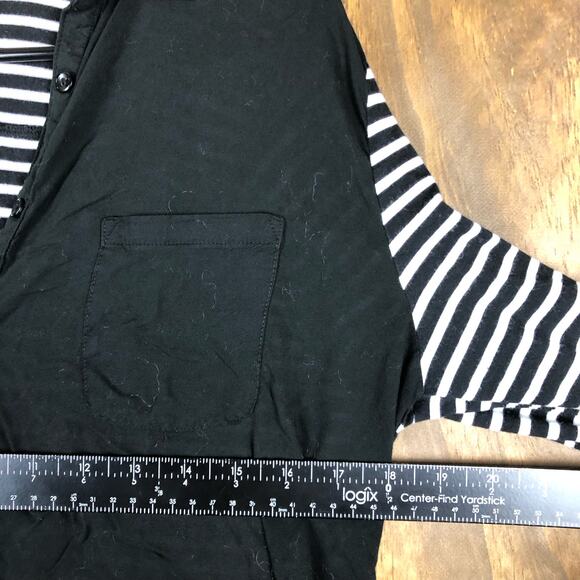 LOFT Womens Shirt Black White Striped Collared Sheer Long Sleeve Modal Blend L - Picture 6 of 15